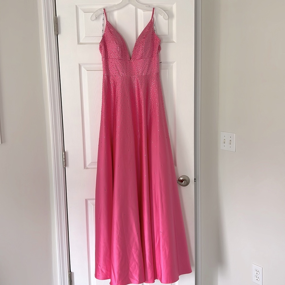 NWT Jules & Cleo Pink Rhinestone Sparkle Crystal A-Line V-Neck Dress Size 4